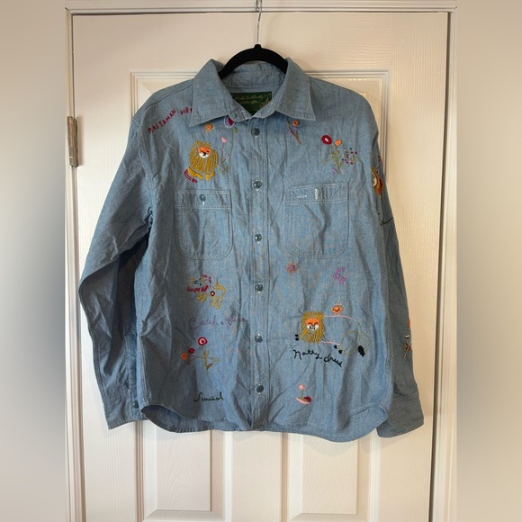 KAPITAL - Bob Marley Embroidered Cotton-Chambray Shirt - Light blue size medium - Picture 7 of 14